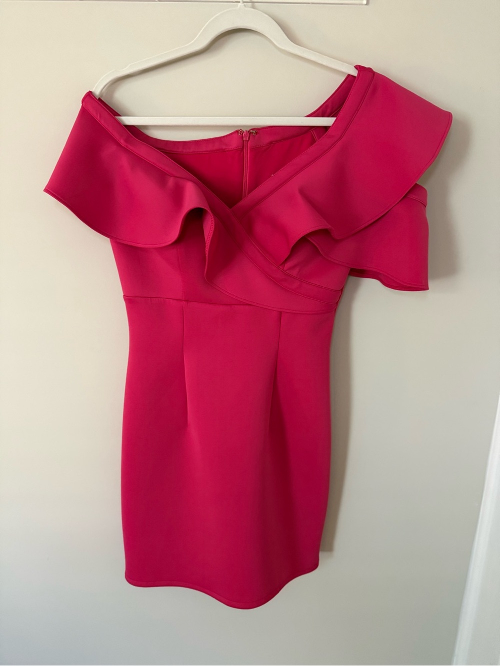 Jovani Hot Pink Off-Shoulder Ruffle Mini Dress